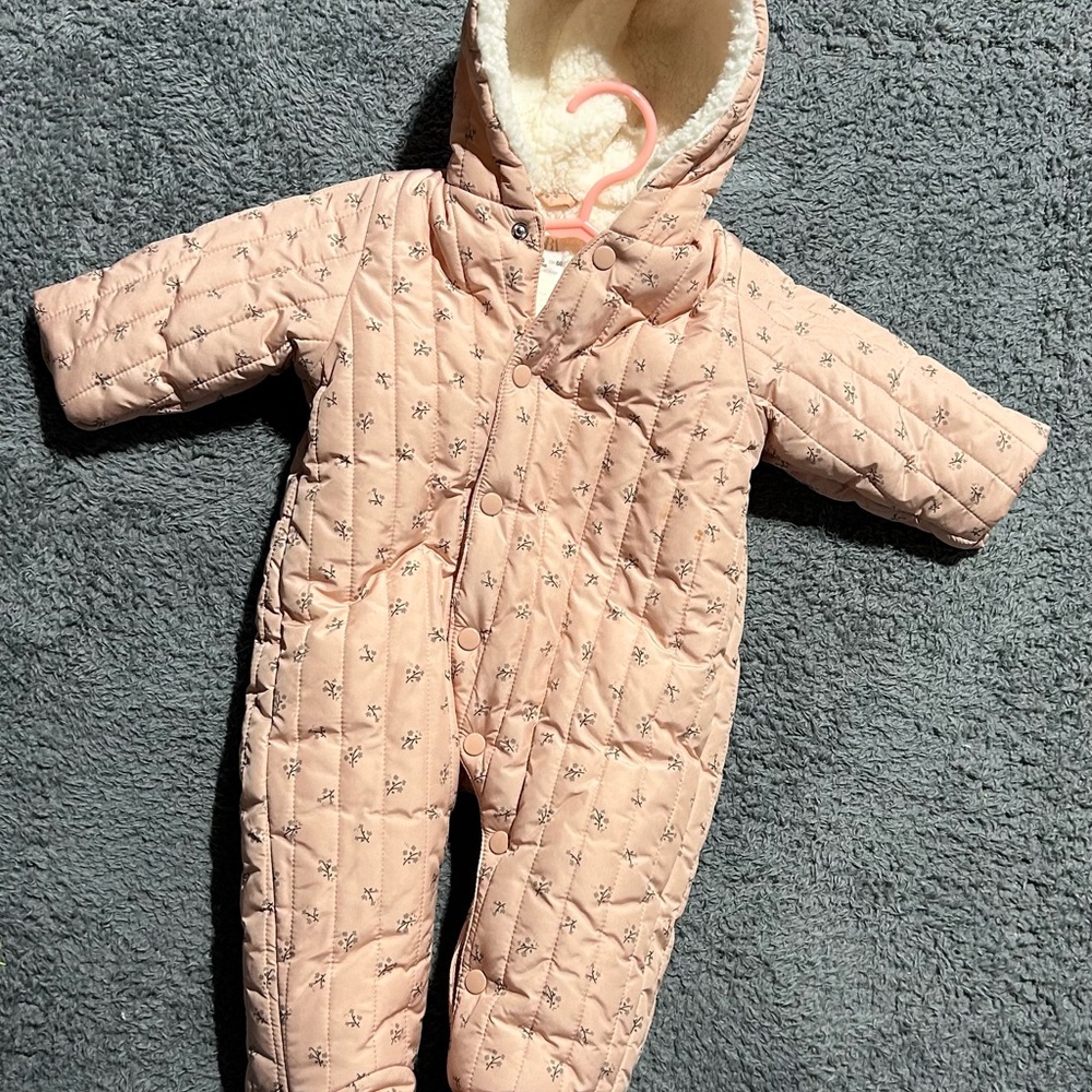 Zara Light Pink Patterned Kids Puffer Suit